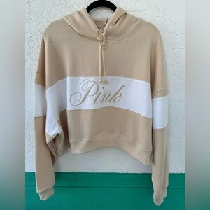 Victoria’s Secret Pink Hoodie Pullover Tan White Fleece XXL NWT